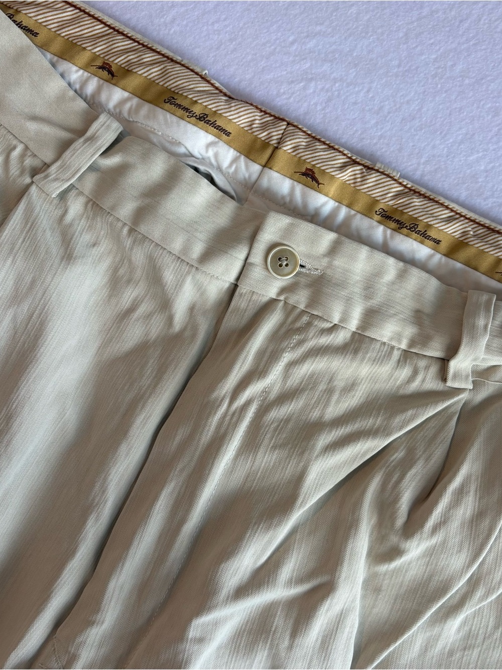 Tommy Bahama Mens Pleated Herringbone Silk Blend Dress Pants Tan Khaki 38X32